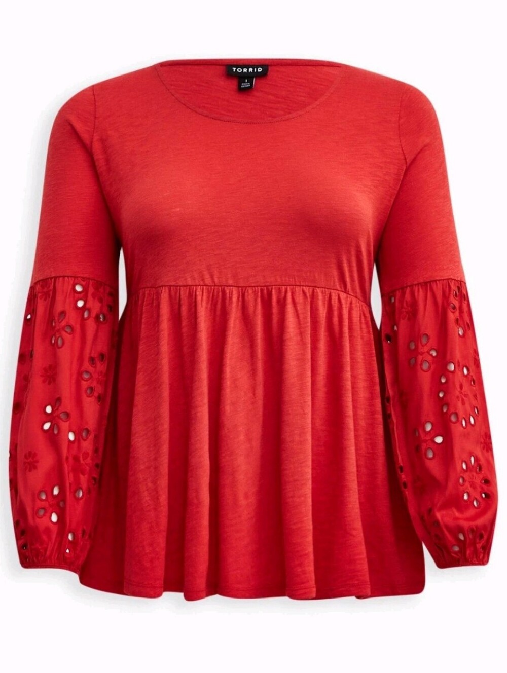 Torrid Red Eyelet Lace Cutout Blouse Bell Sleeve Top Size 1X
